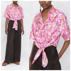 Isabel Marant Women Silk Blend Chemise Liaggy Floral Tie Front Shirt Small Pink